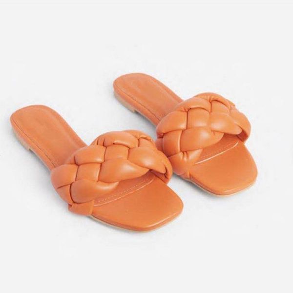 

women square toe sandal slipper fashion summer slippers casual flip flops bench flat shoes woven slip on shoe, Black