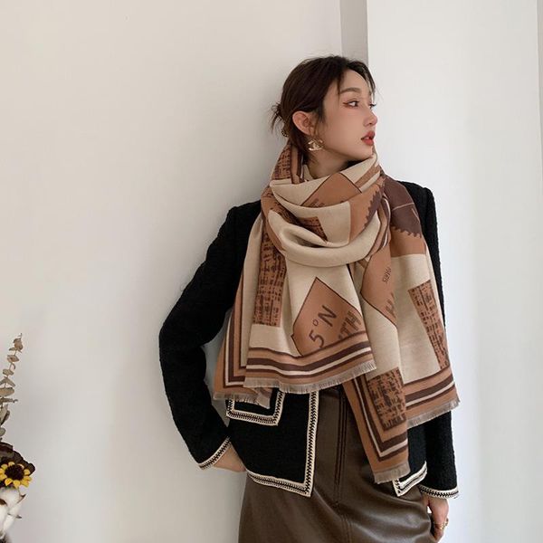 

scarves luxury double-sided scarf women winter warm cashmere shawl printed soft thin blanket holiday gift, Blue;gray