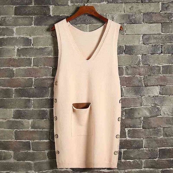 

womens long knitted vest sleeveless sweater autumn and winter loose wild waistcoat knitted pullover, White;black