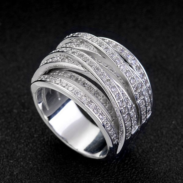 Stapelbare mehrschichtige Kreuzringe für Damen und Herren, voller Zirkon, Diamant, Weißgold, Farbe, Hochzeit, Verlobung, Party, Schmuck, Geschenk