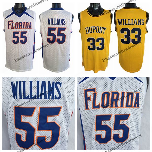 Vintage White Chocolate Jason Williams #55 Jerseys de basquete universitário 33 Dupont High School Stitched camisetas amarelas homens S-xxl