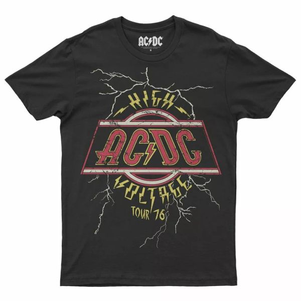 

AC/DC High Voltage Tour'76 T-Shirt Man Official Licensed, White;black