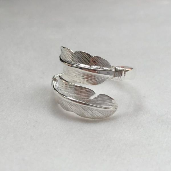 

cluster rings s925 silver feather ring simple retro roman ins wind open hip hop men and women 925 sterling fashion, Golden;silver