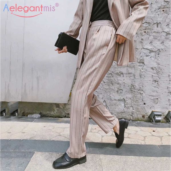 

aelegantmis vintage striped suit pants women loose casual long elegant office lady trousers ladies straight leg 210607, Black;white