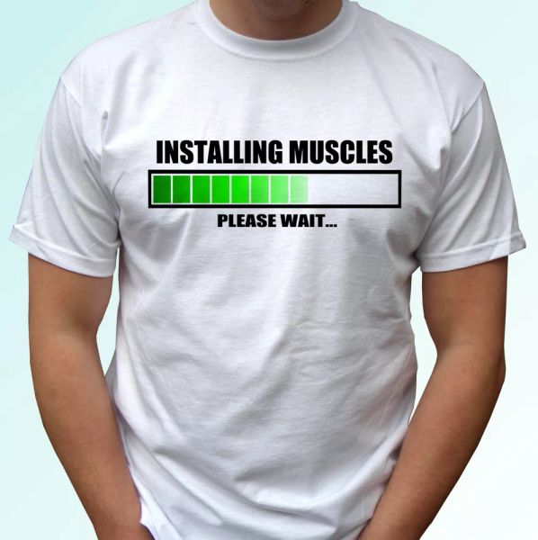 

installing muscles funny white t shirt present gift joke humor tee xmas top, White;black