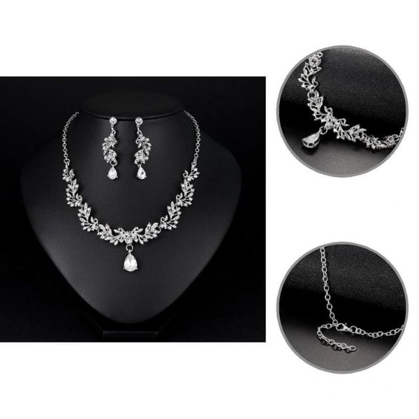

earrings & necklace lady 1 set stylish adjustable shiny accessory choker leaf for wedding, Silver
