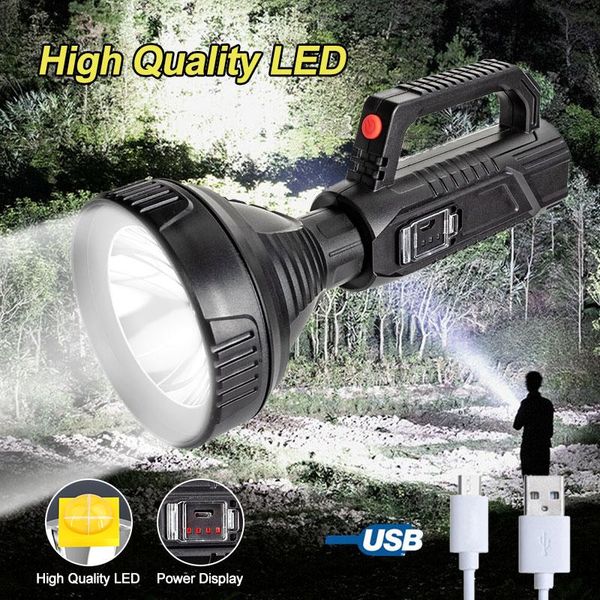 

flashlights torches outdoor led searchlight 2 modes usb rechargeable portable camping hunting light adjustable waterproof handheld flashligh