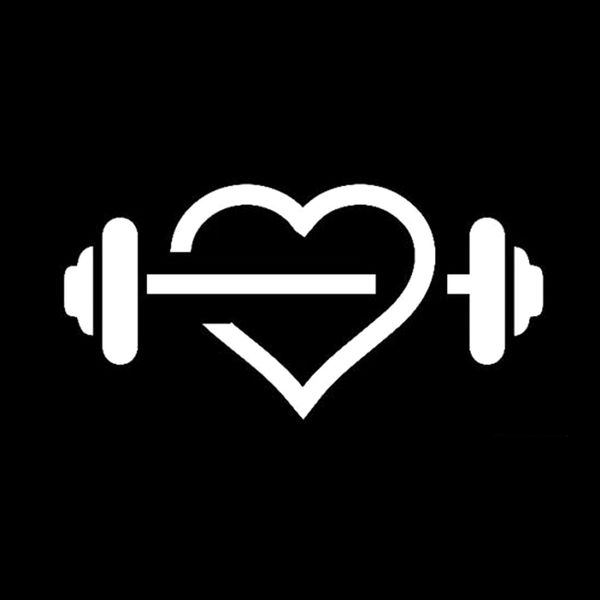 

16.3*8cm unique gym heart shape fitness dumbbell sport decor car sticker silhouette