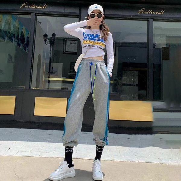 

women's pants & capris 2021 fall women korean style loose harlan oversized personality casual sports plus size straight tube pant, Black;white