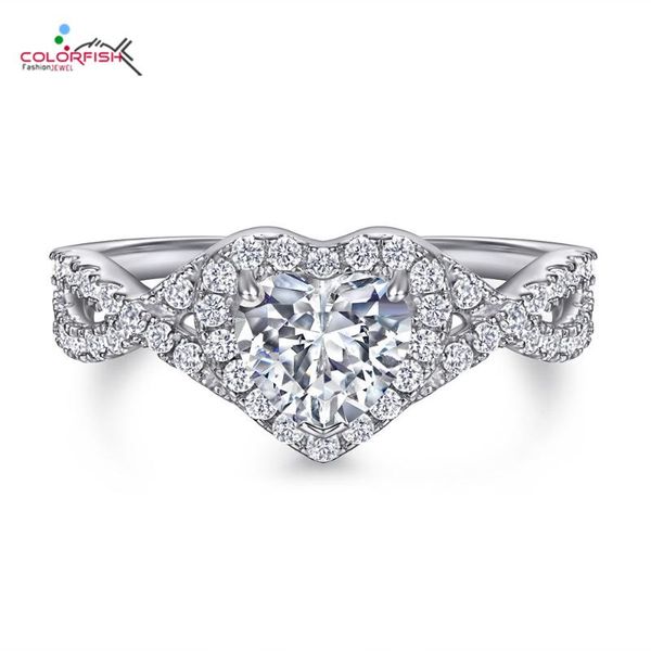 

cluster rings colorfish heart for women cross 925 sterling silver wedding anniversary gift 0.75ct sona bride engagement jewelry, Golden;silver