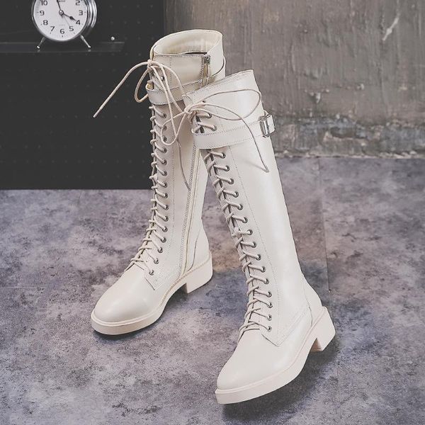 

boots skinny fall/winter 2021 with zip-up high flat-bottomed knee-high knight for women white, Black