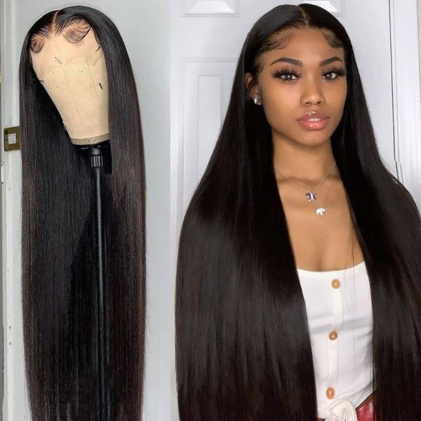 

lace wigs 13x6 hd transparent front wig 40 inch bone straight human hair frontal brazilian 5x5 6x6 closure, Black;brown
