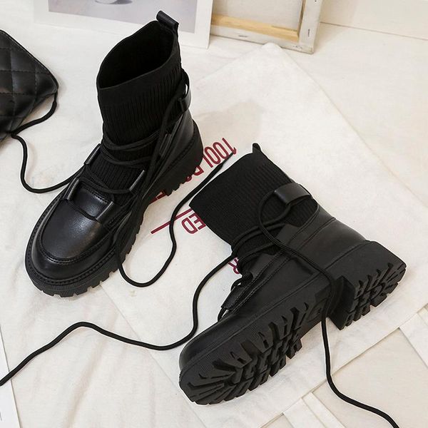 

boots women's autumn round toe flat heel shoes luxury designer boots-women fashion 2021 rock black med ladies solid pu basic pv