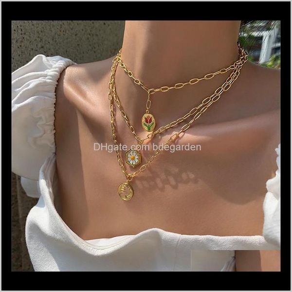 

necklaces & pendants drop delivery 2021 ins classic chic geometric plated gold metal daisy link chain chokers pendant necklace for women gir, Silver