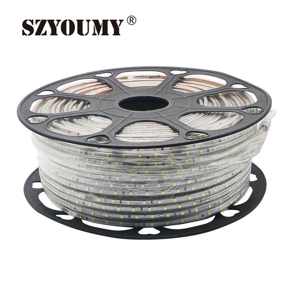 

strips szyoumy 100m/roll smd 2835 led strip light 220v 60leds/m tiras flexible tape lighting waterproof pure white/warm white brighter