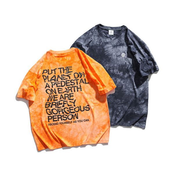 

men's t-shirts summer hip-hop casual t-shirt tie-dye letter printing short sleeve round neck loose h1088 49tj, White;black