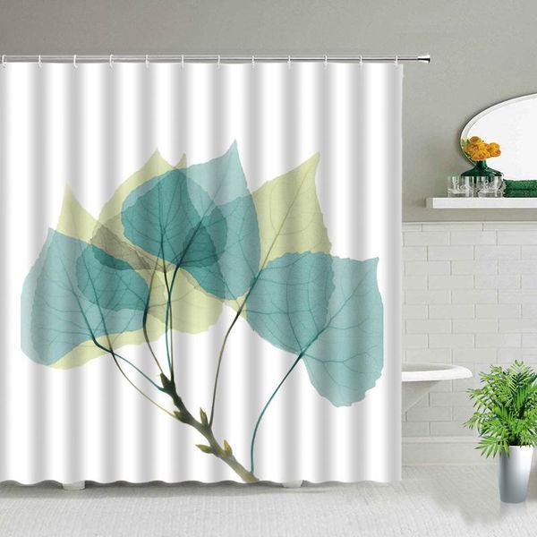 

modern green leaf shower curtain plant 3d print bathroom decor waterproof bath screen washable cloth hanging curtains with hooks