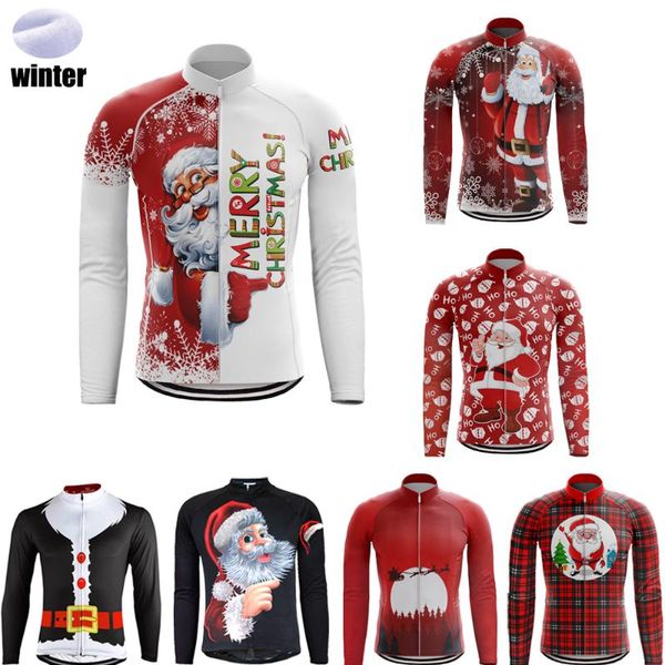 

racing jackets 2021 santa claus long-sleeved cycling jersey winter warm spring and autumn thin mountain bike bicycle clothes various styles, Black;red