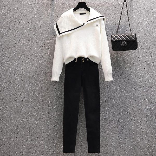 

women's two piece pants casual women suit 2021 fall loose streetwear pullover personalized sweater and sets suits big, White