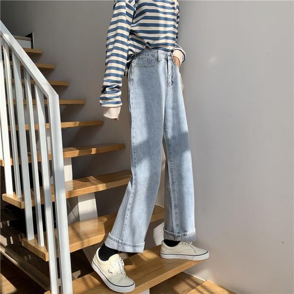

women's straight loose spring and autumn 2021 high-waist wide-leg trousers are thin all-match jeans, Blue