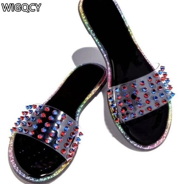 

women sandals casual summer flat beach slippers women's rivets slides shoes fashion comfortable walking, Black