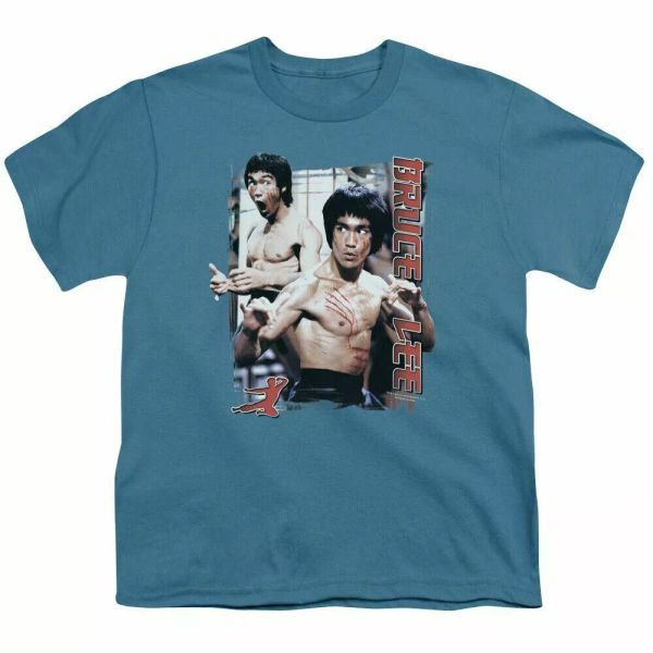 

bruce lee enter kids youth t shirt licensed martial arts tee slate, White;black