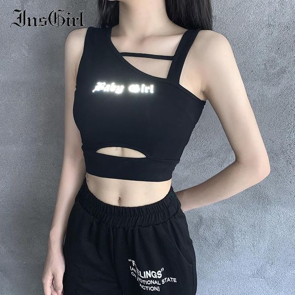

insgirl gothic punk vest women reflective baby girl letters printed hollow out tank street harajuku dark black camis women's tanks, White
