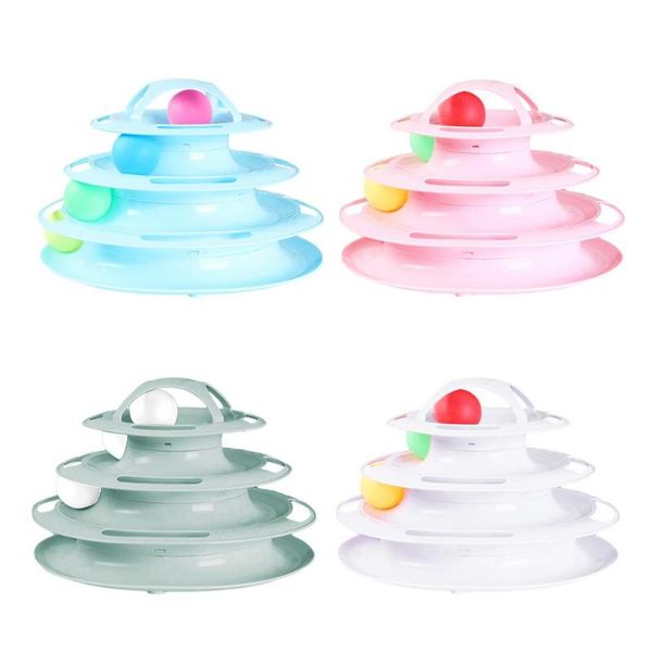

cat toys 4 levels pet toy tower tracks disc interactive moving balls for kids ball training amusement plate