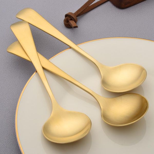 

spoons nordic copper spoon pure household creative cute round head children's rice brass frosted dessert tableware