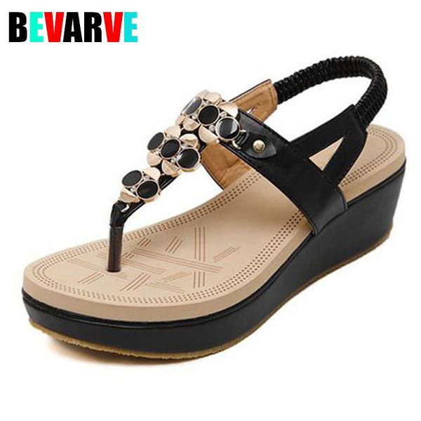 

sandals bevarvein the summer of 2021 wedge flat beach shoes pinch bohemia diamond heel clip toe roman women, Black