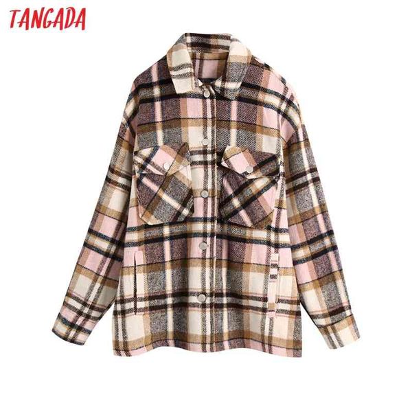 

women pink plaid wool thick coats jacket loose long sleeves pocket female elegant autumn winter coat be108 210416, Black