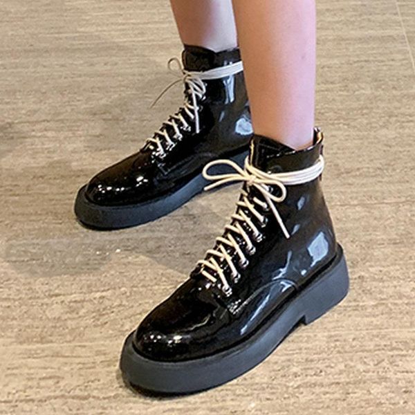 

boots eshtonshero ankle women shoes 2021 winter med heel leather female round toe booties zipper size 3-8, Black