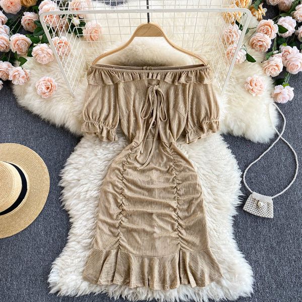 

two piece dress women 2021 summer slash neck short sleeve bowknot high waist ruched mini slim fit ruffles club party vestidos, White