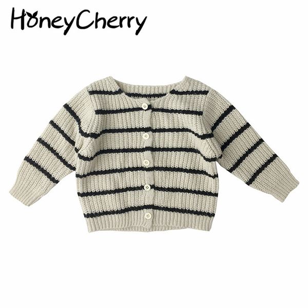 

boys and girls sweater cardigan round neck striped jacket spring korean children 210515, Blue