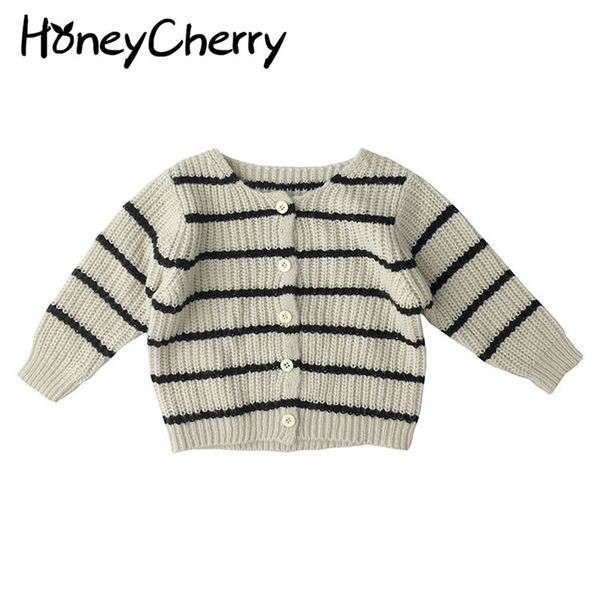 Jungen und Mädchen Pullover Strickjacke Rundhals gestreifte Jacke Frühling koreanische Kinder 210515