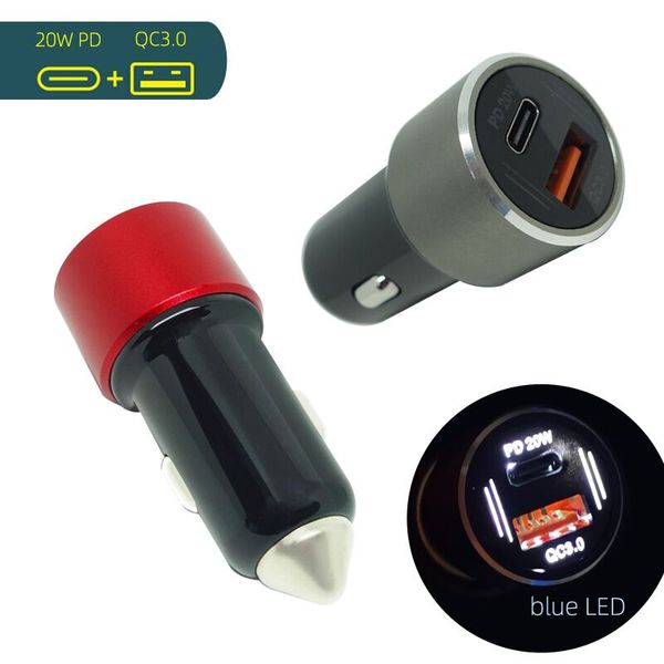 20W Carregador de carro USB Mini rápido com QC 3.0 Cargas rápidas Tipo C PD Carregadores para telefone 12 13 Huawei Xiaomi