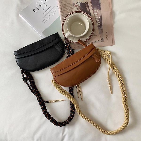 

knot woven shoulder strap bag arc square brown pu single slant span cross body
