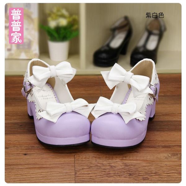 

princess sweet lolita shoes japanese round head soft sister lace bow tie and maid fashion pu8083 sandals, Black