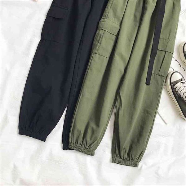 

joker high waist slimming women capris tooling autumn casual beam trousers, Black;white