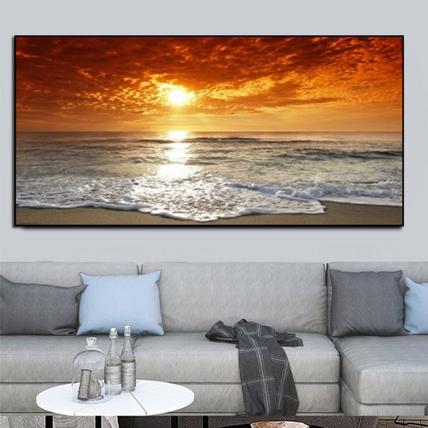 Poster di paesaggio moderno di grandi dimensioni Wall Art Canvas Painting Sunset Beach Picture per la decorazione della camera da letto del soggiorno