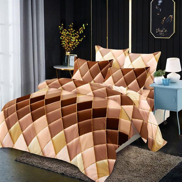 

bedding sets 3pcs rhombic camel gradient color gilting line pattern polyester duvet cover pillowcases fashion trend oceania