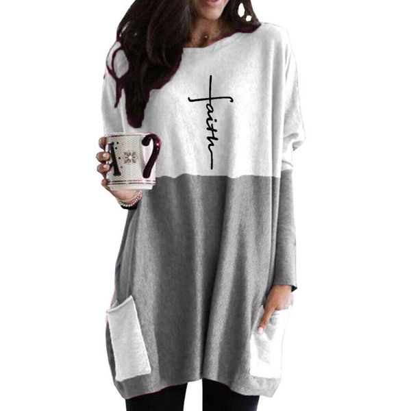 

faith cross christian letter print pocket long hoodies for female femmes lover gift plus size sleeve sweatshirts women women's &, Black