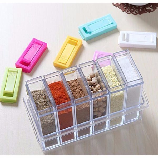 

storage bottles & jars 6pcs clear plastic seasoning box kitchen supplies condiment kit with salt spice jar spices