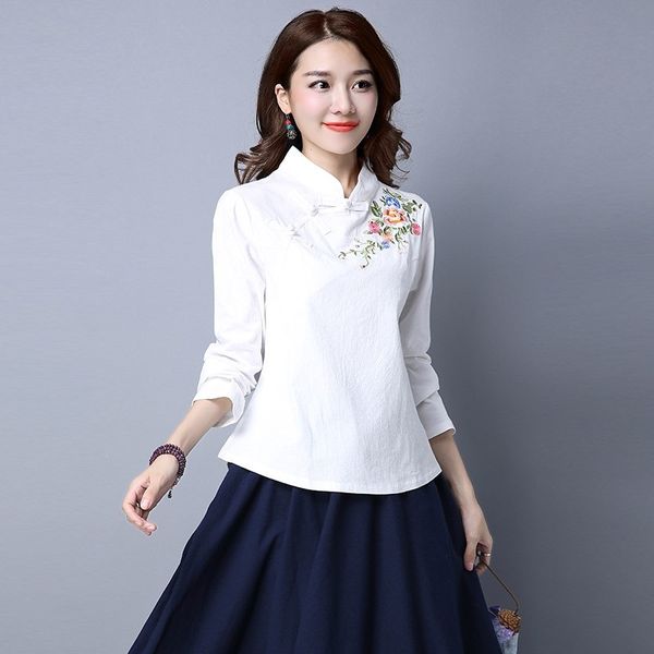 

retro ladies chinese national style vintage tang suit cotton linen shirts spring casual buckle oriental tea shirt 12373, Red