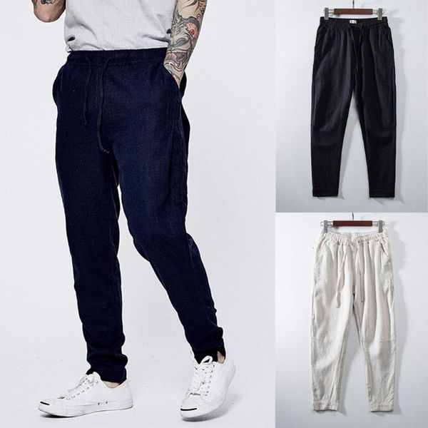 

men's pants men joggers sweatpants trouser summer style simple and fashionable solid cotton linen trousers m-3xl, Black