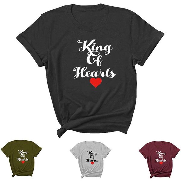 

women's t-shirt king of hearts letter print women t shirt short sleeve o neck loose tshirt ladies tee clothes camisetas mujer, White