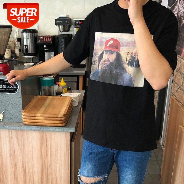 

street brand net celebrity forrest gump printing men and women round neck shirt short sleeve t-shirt students #8e5w, White;black