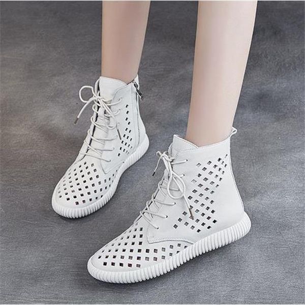 

boots leather cool women's summer 2021 joker thick-soled breathable hollow short retro soft casual sandals, Black