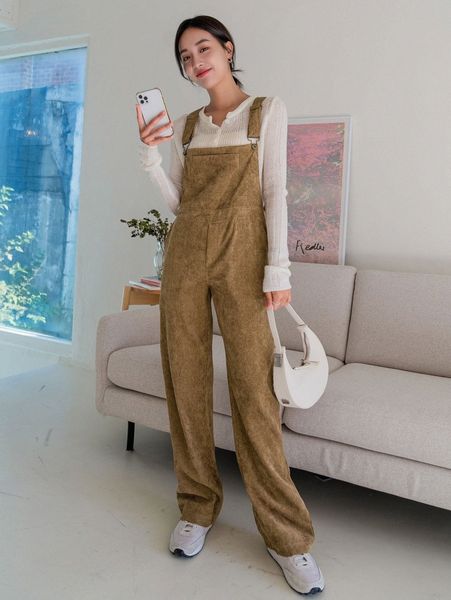 

dazy slant pocket corduroy overall jumpsuit without h8pl#, White