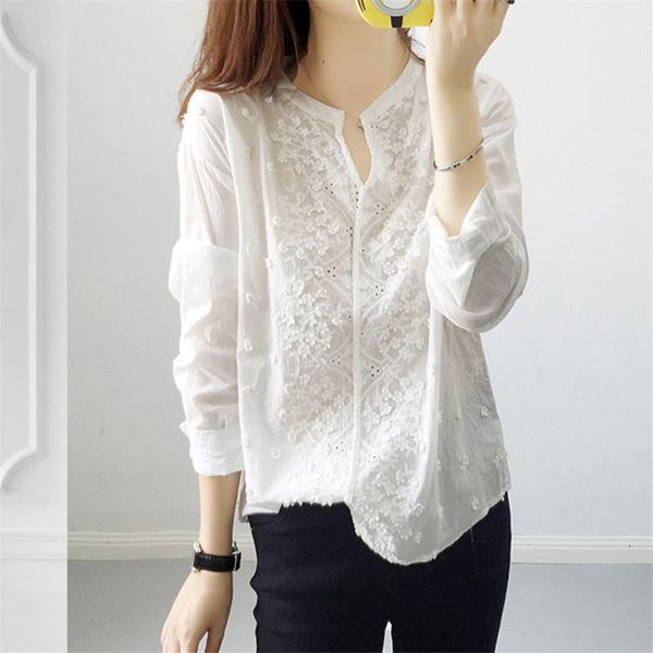 

women's blouses & shirts 2021 japanese literary stand-up collar shirt white embroidery female spring loose cotton blouse wz1157